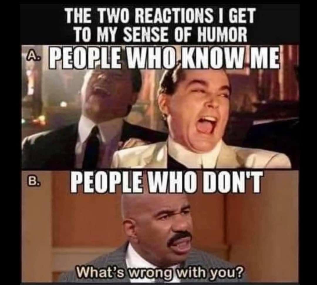 THE TWO REACTIONS GET TO MY SENSE OF HUMOR rnnW IQWIME v 5 PEOPLEWHO DONT o Whats wrongwith you