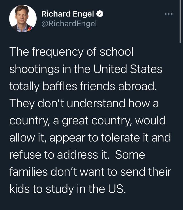 Richard Engel RichardEngel The frequency of school Siplelelilale IR AUl CCTe RS 1 totally baffles friends abroad M Ao lolaRablale STeS ETale Nalol WA country a great country would LN AIATololSET o R o Sl 1 Ri oo VSRR o SIS Yol 0 I ETNES e lelaR AWETaI R e XTale RialcTlg kids to study in the US