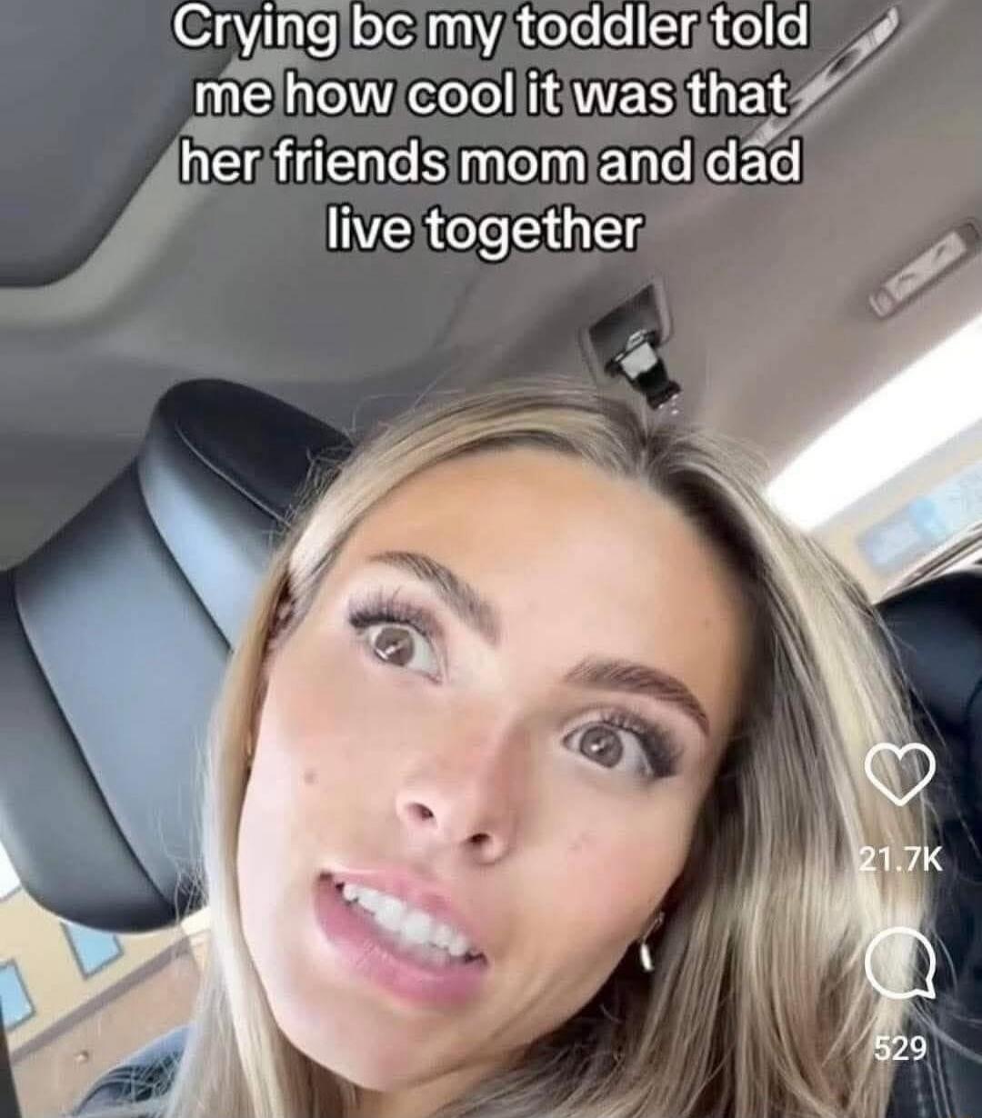 Crying bc my toddler told me how cool it was that her friends mom and dad live together