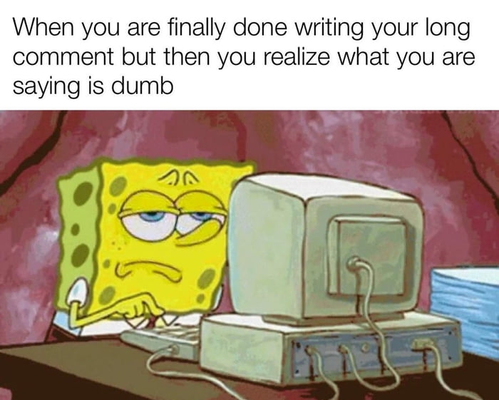 When you are finally done writing your long comment but then you realize what you are saying is dumb