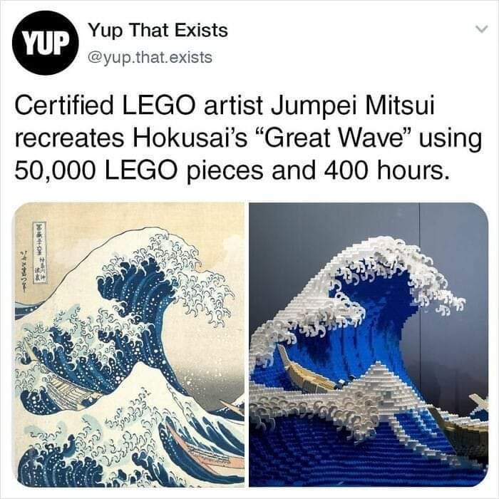 Yup That Exists yupthat exists Certified LEGO artist Jumpei Mitsui recreates Hokusais Great Wave using 50000 LEGO pieces and 400 hours