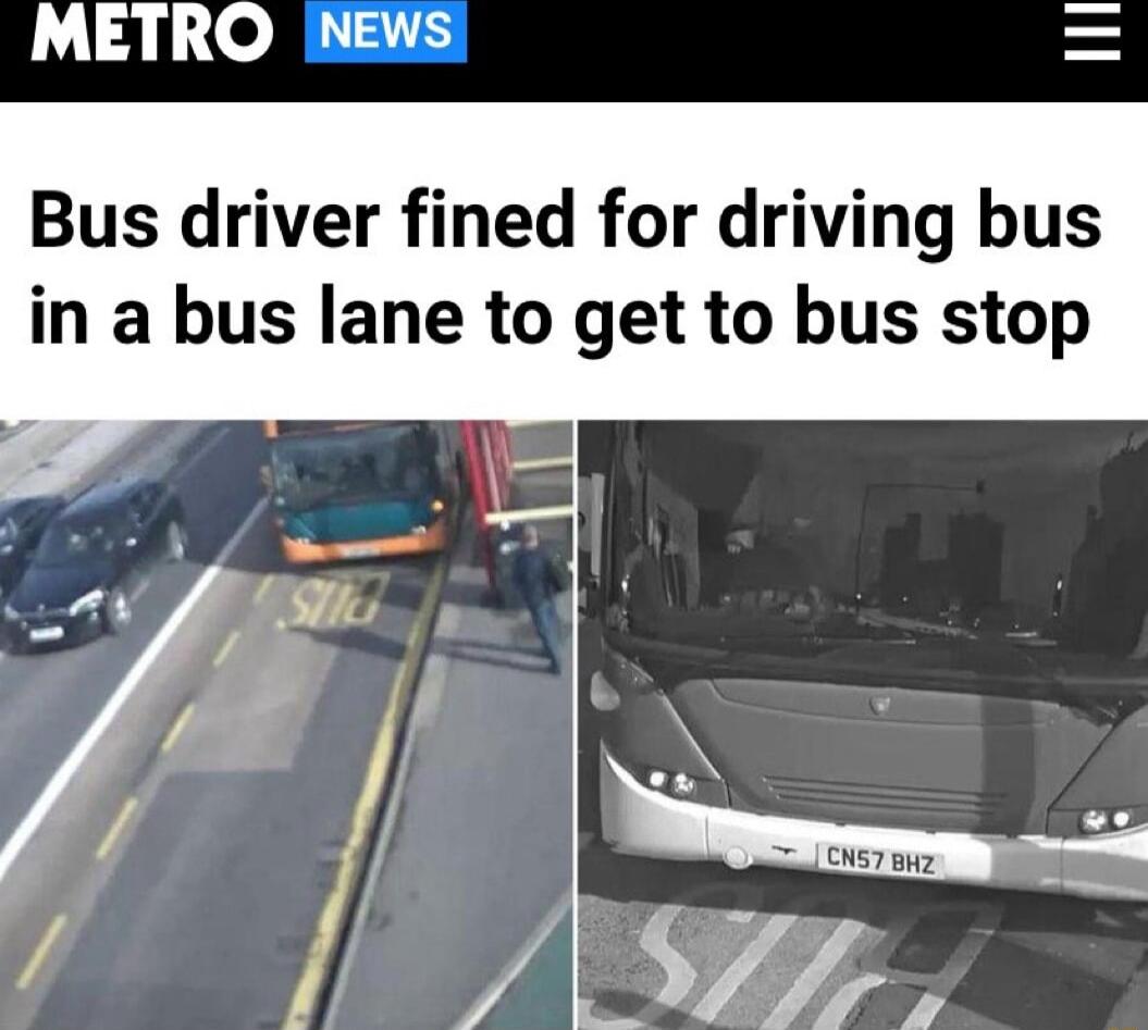 METRO INEWS Bus driver fined for driving bus in a bus lane to get to bus stop