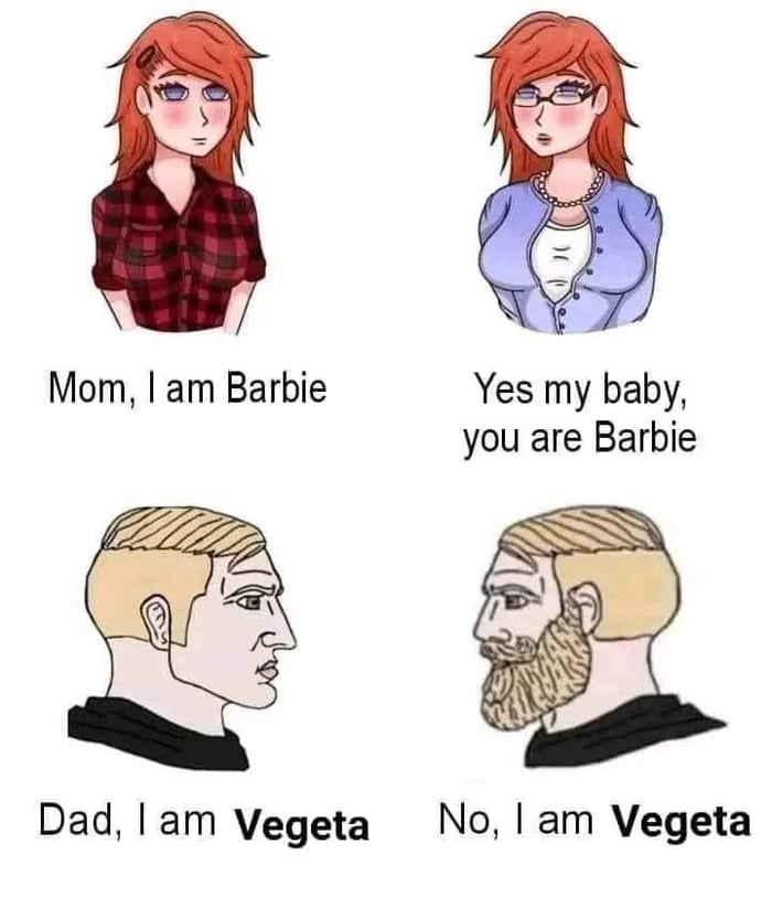 Yes my baby you are Barbie Dad am Vegeta No am Vegeta