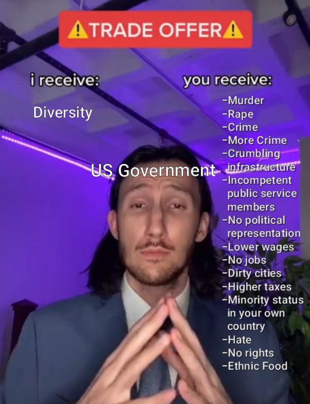 VIR Murder Rape Crime More Crime Crumbling Incompetent public service members No political representation Lower wages No jobs Dirty cities her taxes Minority status in your own country Hate No rights Ethnic Food