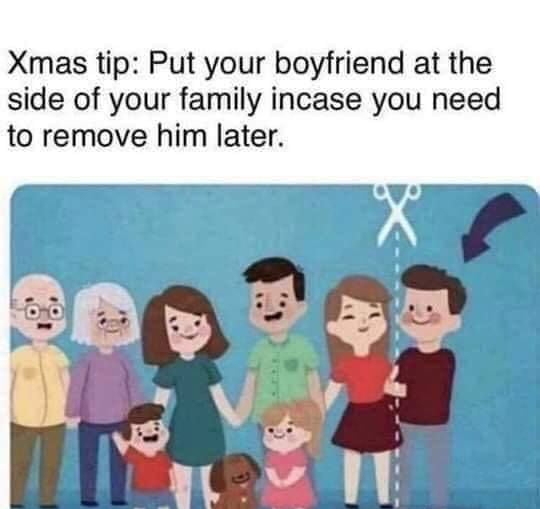 Xmas tip Put your boyfriend at the side of your family incase you need to remove him later