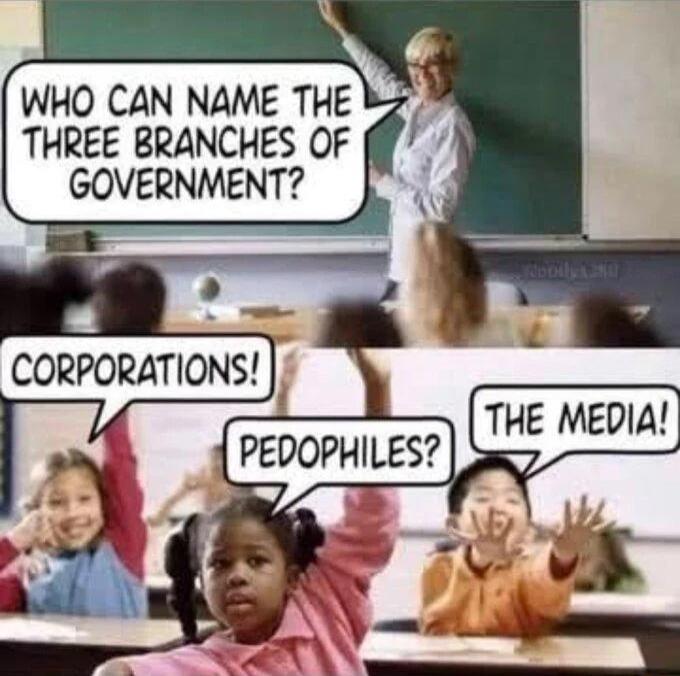 WHO CAN NAME THE b THREE BRANCHES OF GOVERNMENT B NS PEDOPHILES A