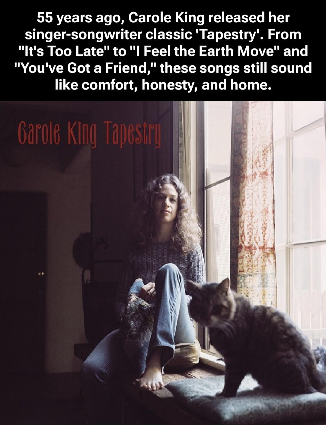 55 years ago, Carole King released her singer-songwriter classic 'Tapestry'. From 