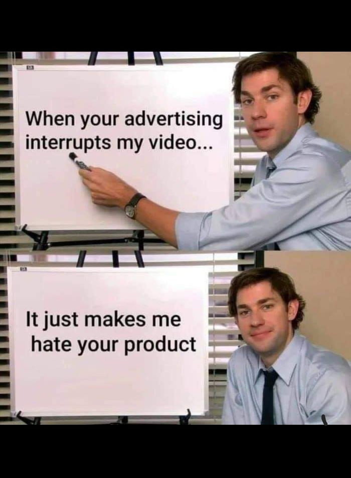 When your advertising interrupts my video Ll It just makes me hate your product