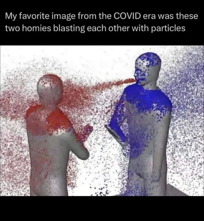 My favorite image from the COVID era was these two homies blasting each other with particles