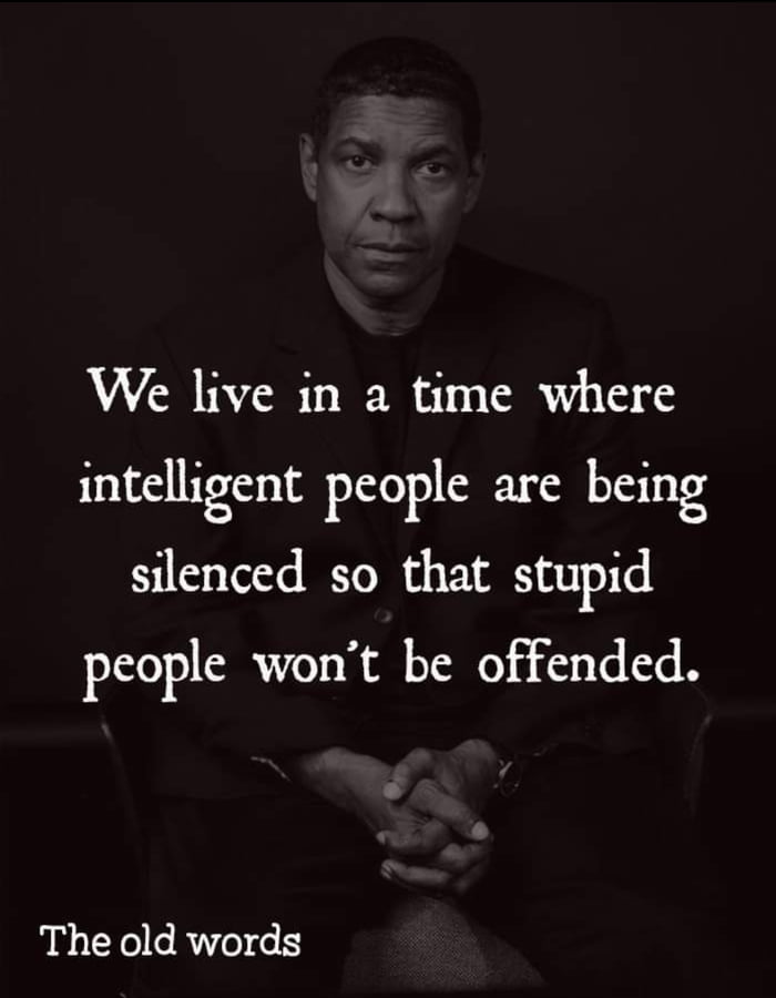 We live in a time where intelligent people are being silenced so that stupid people wont be offended The old words