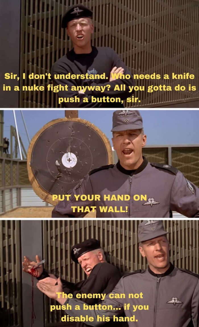 Sir 1 dont understand o LCELEEY 0T in a nuke fight agyway All you gotta do is push a button slr T o dlsabl handL