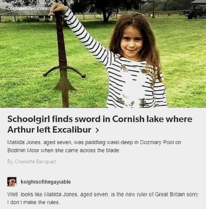 Schoolgirl finds sword in Cornish lake where Arthur left Excalibur deep n Do B ignsonegayiae 100K ik make the