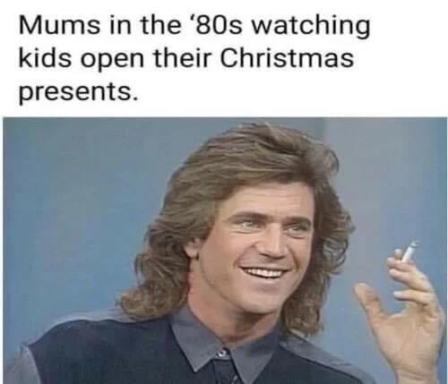 Mums in the 80s watching kids open their Christmas presents