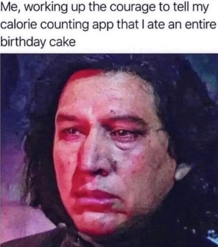 Me working up the courage to tell my calorie counting app that ate an entire birthday cake