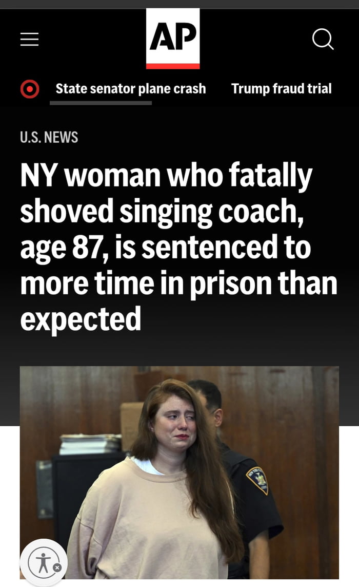 m State senator plane crash Trump fraud trial USNEWS NY woman who fatally shoved singing coach age 87 is sentenced to M CRI CILTE RG BN expected