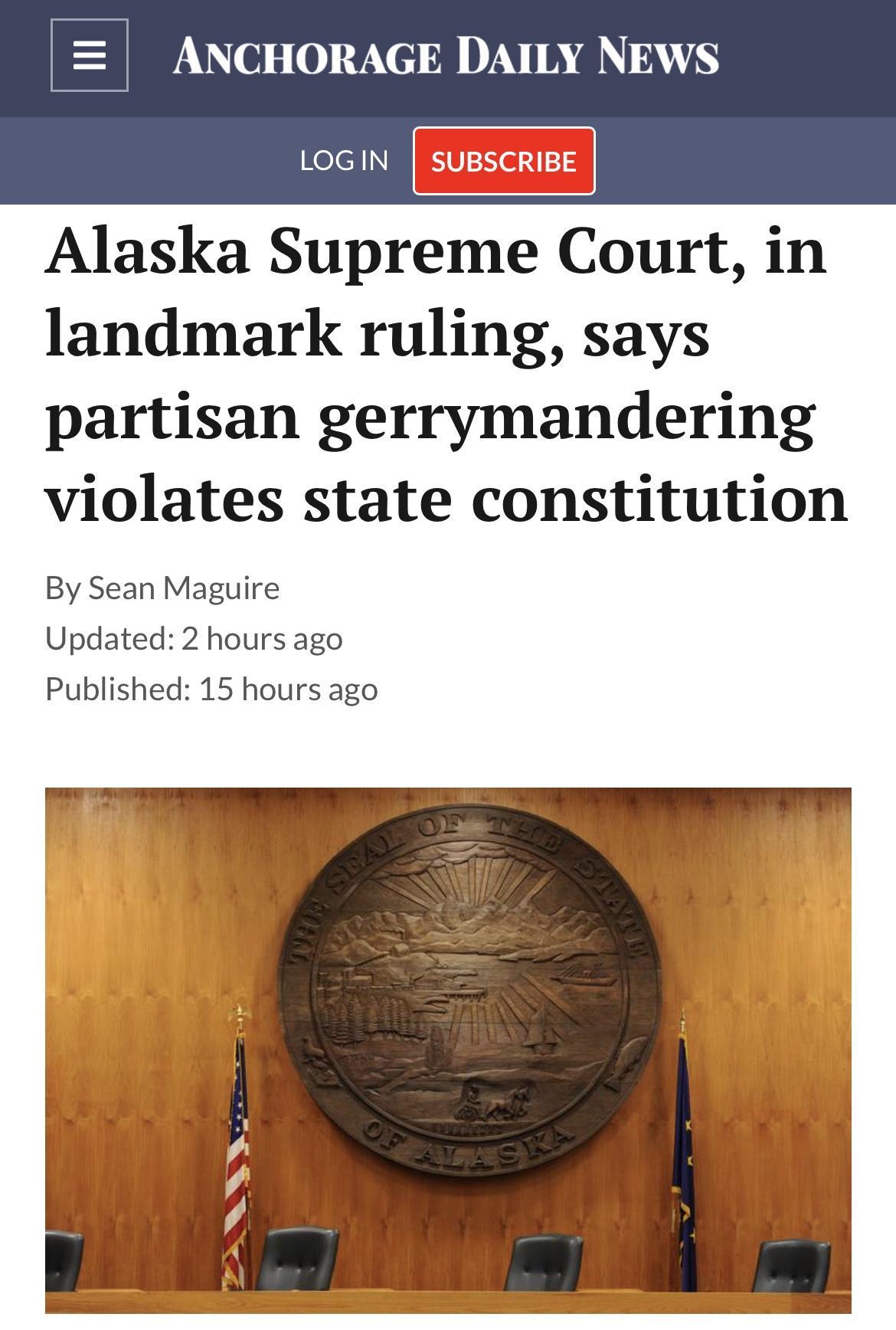 PNT0l o 19Xl o DXV 1A VA el Alaska Supreme Court in landmark ruling says partisan gerrymandering violates state constitution By Sean Maguire Updated 2 hours ago Published 15 hours ago