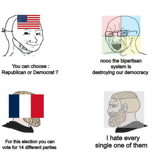 You can choose Republican or Democrat For this election you can Vote for 14 different parties hate every single one of them