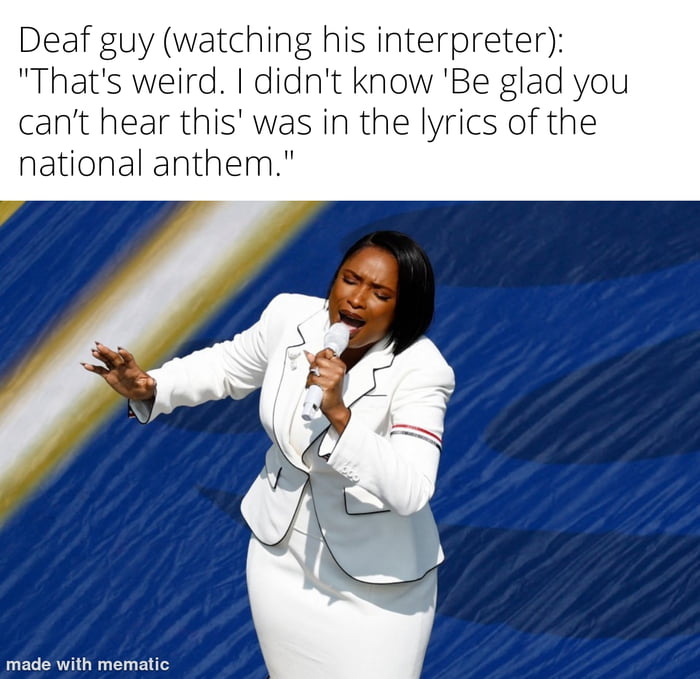 Deaf guy (watching his interpreter): 