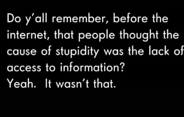 Do yall remember before the internet that people thought the TR W S Vo116 VA B L T o Tel access to information Yeah It wasnt that