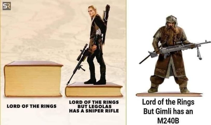 N Lord of the Rings HAS A SNIPER RIFLE But Gimli has an M240B LORD OF THE RINGS LORD OF THE RINGS