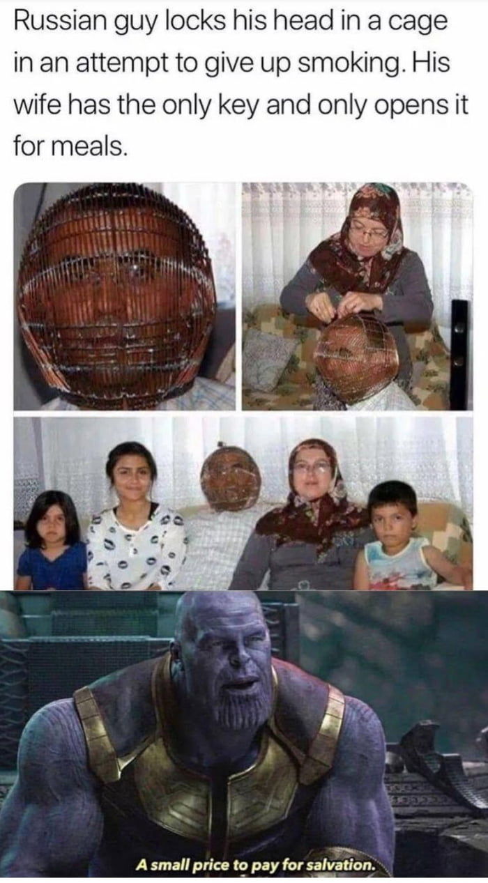 Russian guy locks his head in a cage in an attempt to give up smoking His wife has the only key and only opens it for meals A small price to pay for salvation