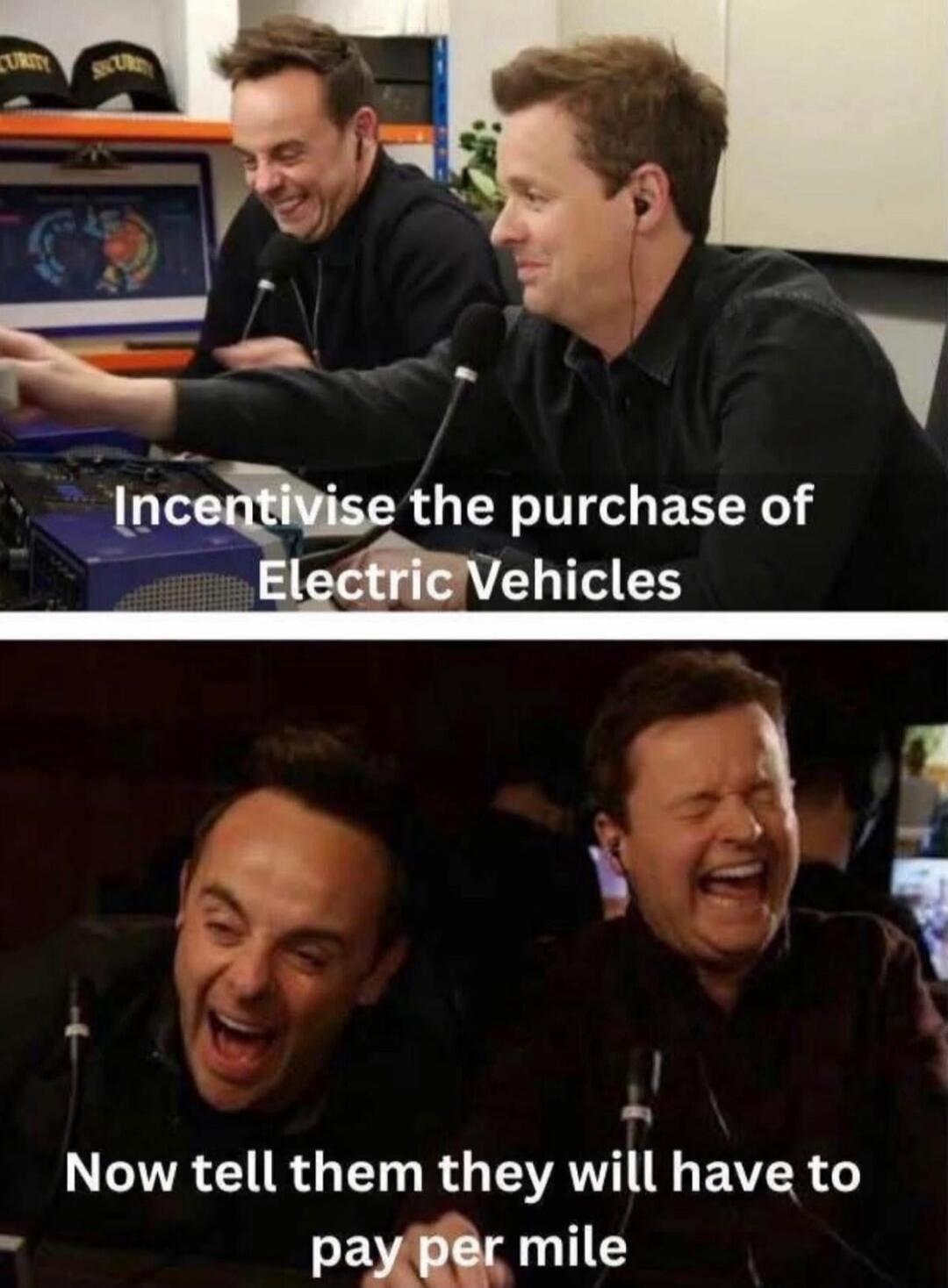 Incentivise the purchase of Electric Vehicles
Now tell them they will have to pay per mile