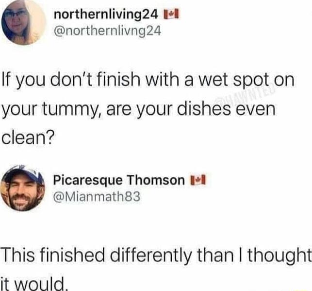northernliving24 1l northernlivng24 If you dont finish with a wet spot on your tummy are your dishes even clean y Picaresque Thomson I1 Mianmath83 This finished differently than thought it would