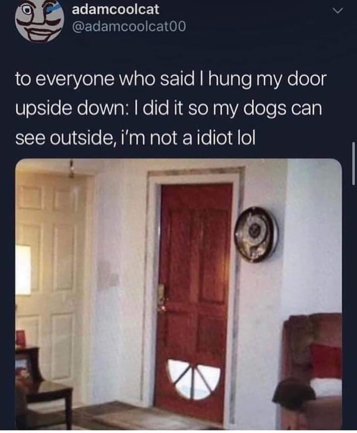 P RELEI L EL v A CLLeElpalelelo o100 to everyone who said hung my door upside down did it so my dogs can see outside im not a idiot lol