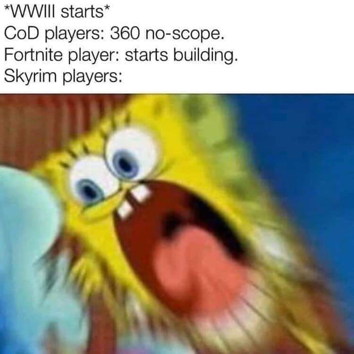 WWIII starts CoD players 360 no scope Fortnite player starts building Skyrim players