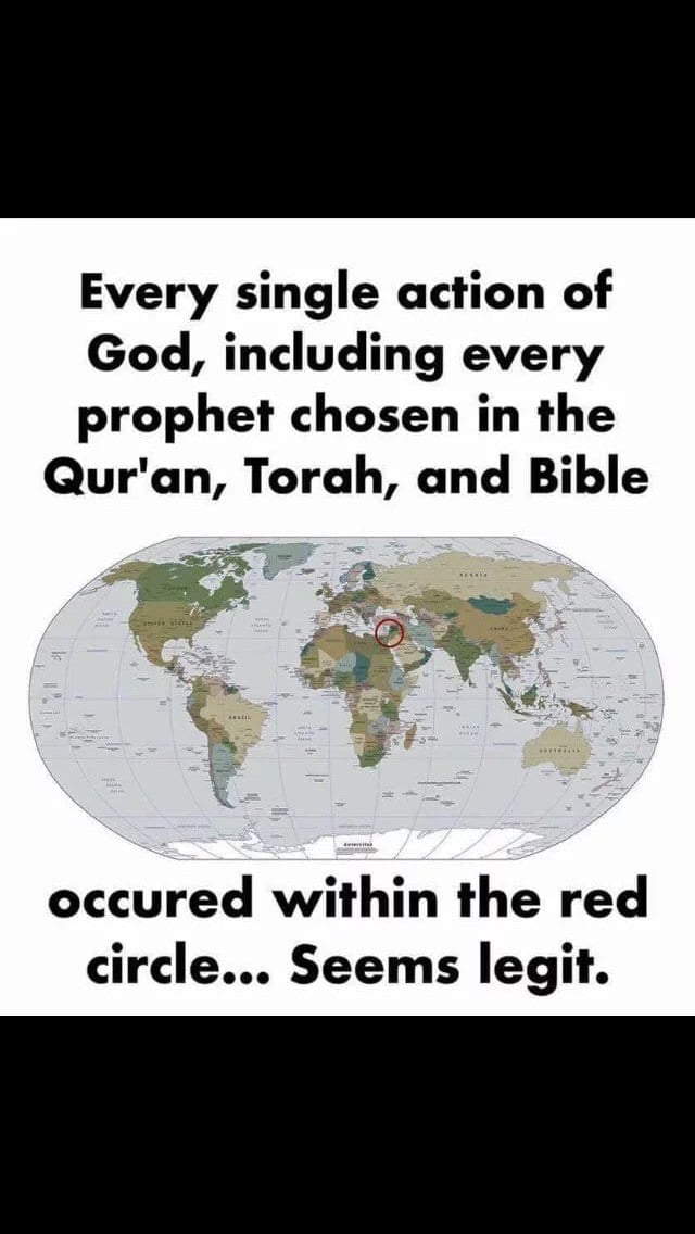 Every single action of God including every prophet chosen in the Quran Torah and Bible occured within the red circle Seems legit