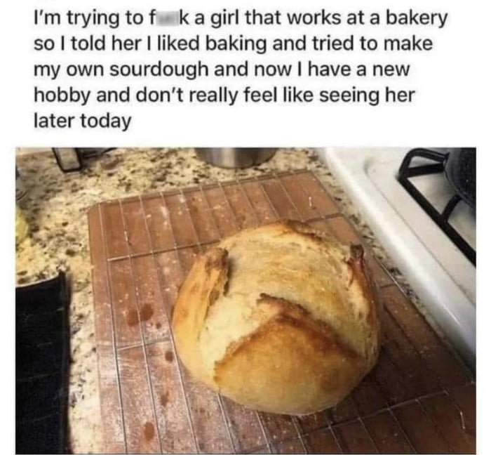 Im trying to fuwk a girl that works at a bakery so told her liked baking and tried to make my own sourdough and now have a new hobby and dont really feel like seeing her later today