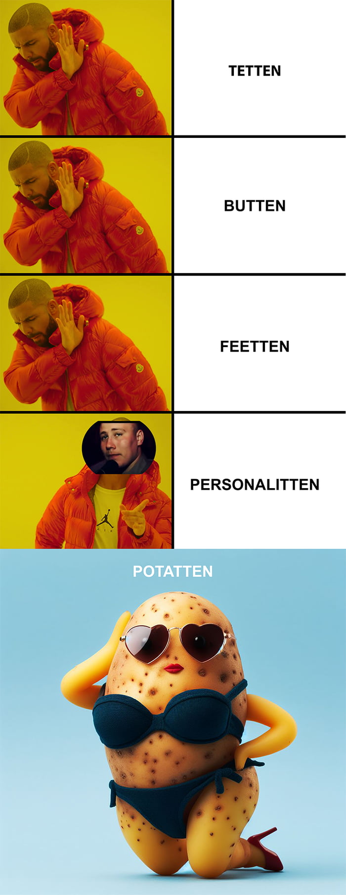 TETTEN BUTTEN FEETTEN PERSONALITTEN
