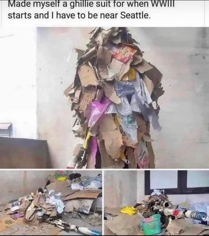 Made myselt a ghillie suit for when WWIII starts and have to be near Seattle