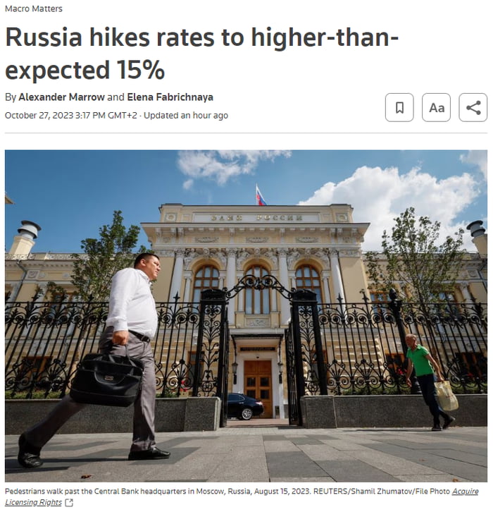 Russia hikes rates to higher than expected 15 By Alexandar Mare aorihaya