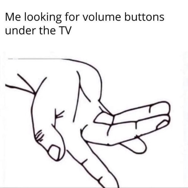 Me looking for volume buttons under the TV S