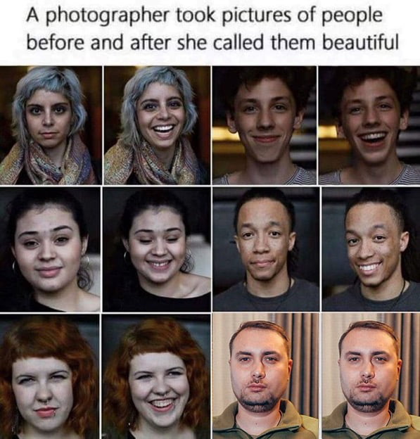 A photographer took pictures of people before and after she called them beautiful