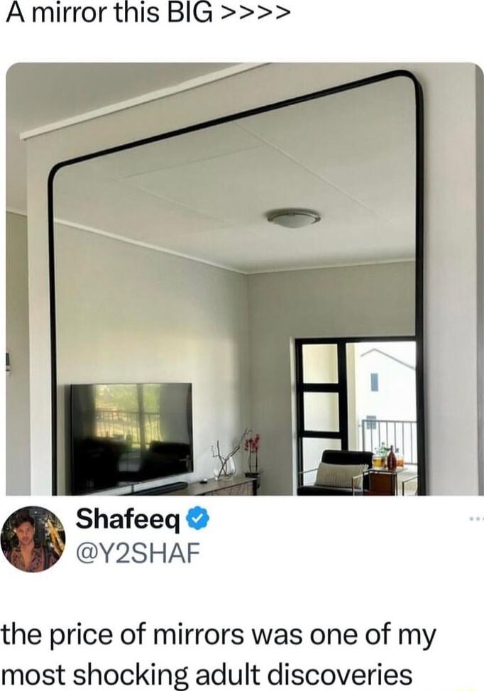 A mirror this BIG Shafeeq Y2SHAF the price of mirrors was one of my most shocking adult discoveries