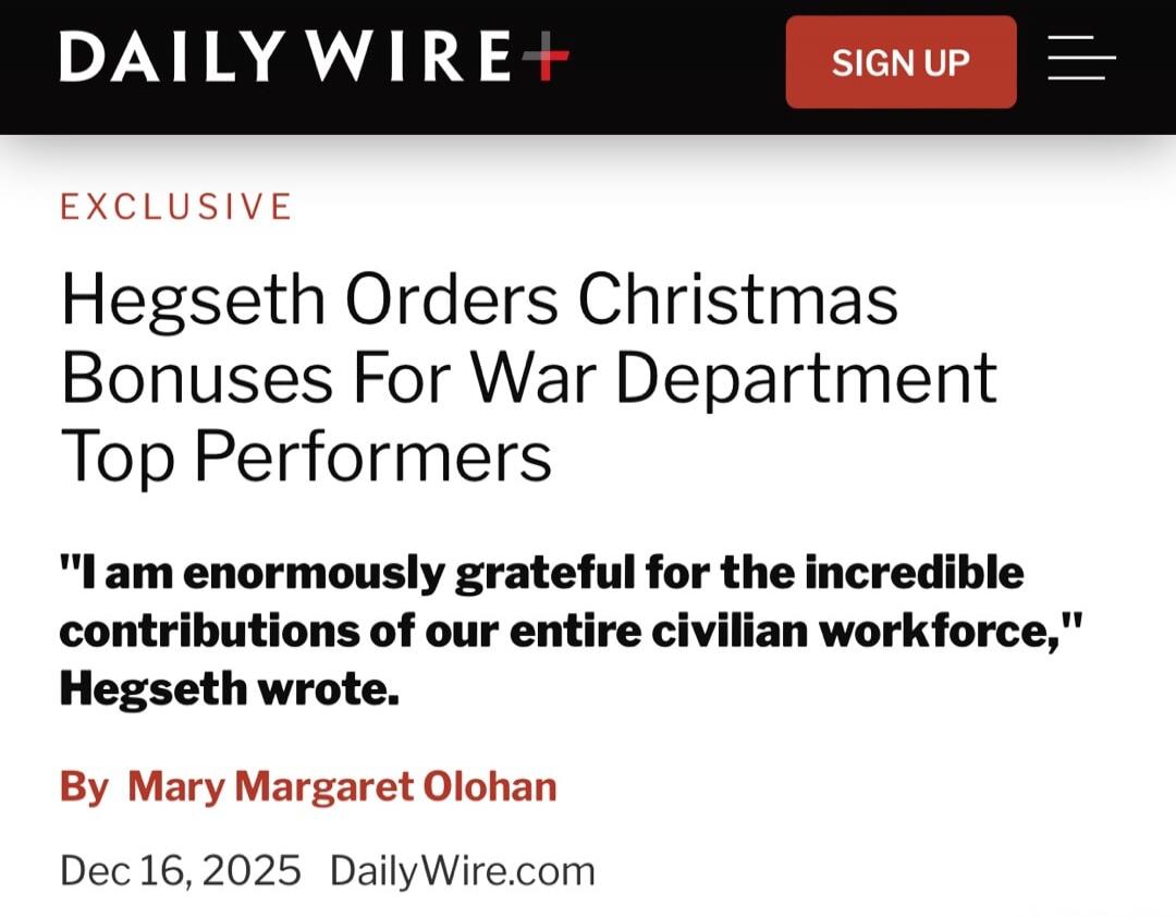 DAILY WIRE+ EXCLUSIVE Hegseth Orders Christmas Bonuses For War Department Top Performers 