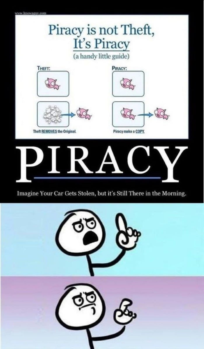 Piracy is not Thetft Its Piracy a handy little guide IRACYZ g Thett REMOVES the Original Piracy make a COPY PIRAC Imagine Your Car Gets Stolen but its Still There in the Morning