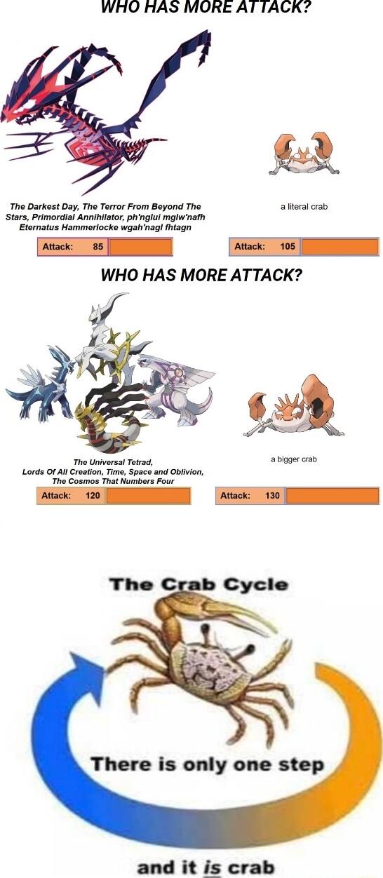 WHO HAS MORE ATTACK The Darkest Day The Terror From Beyond The atteralcrab Stars Primordiai Annihilator phngiu mgw na Etornatus Hammeriocke wgahnagl fiagn remec o WHO HAS MORE ATTACK There is only one step and it is crab