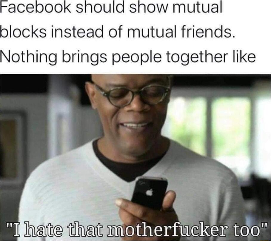 acepook should show mutual blocks instead of mutual friends Nothing brings people together like
