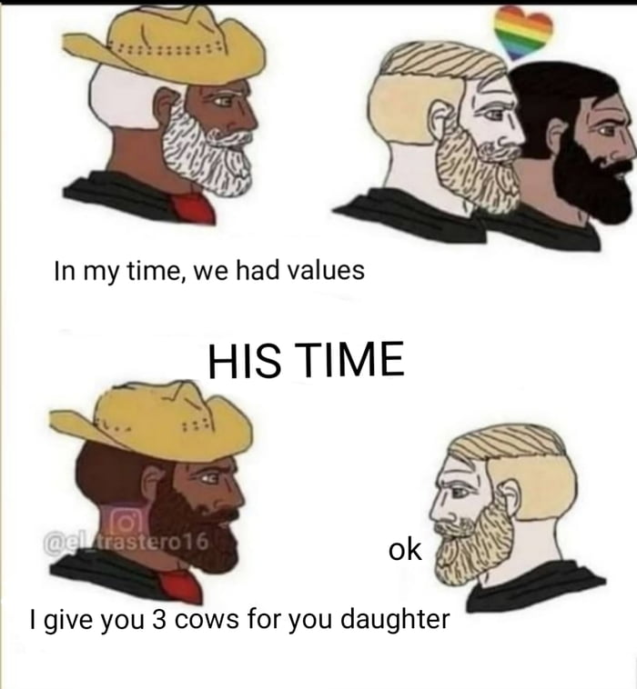 In my time we had values HIS TIME give you 3 cows for you daughter
