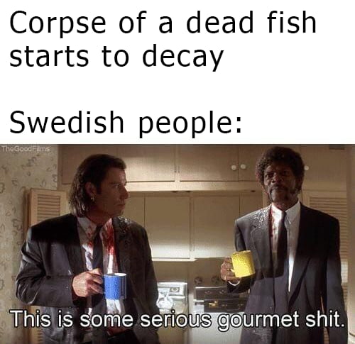 Corpse of a dead fish starts to decay Swedish people Thls IS S ome serlou eurmet Shlt