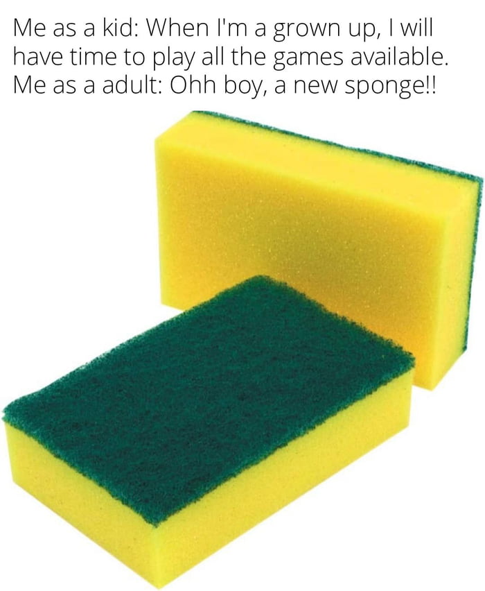 Me as a kid When Im a grown up will have time to play all the games available Me as a adult Ohh boy a new sponge