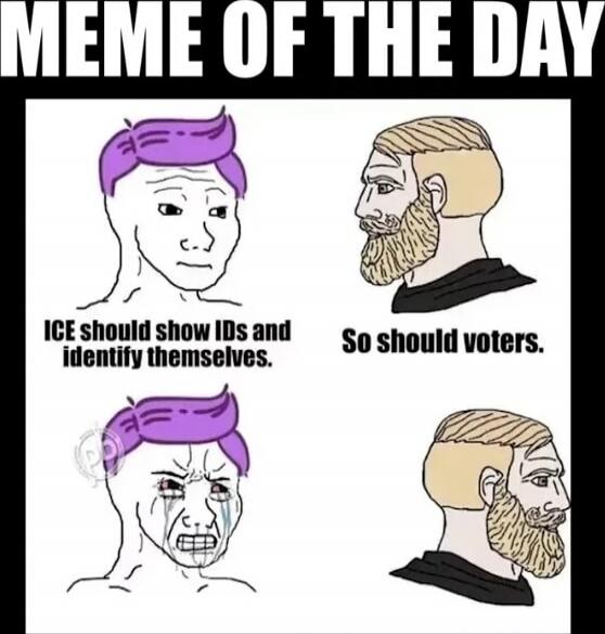 MEME OF THE DAY
ICE should show IDs and identify themselves.
So should voters.