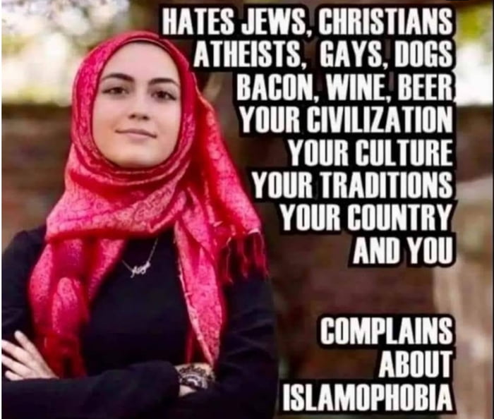 HATES JEWS CHRISTIANS ATHEISTS GAYS DOGS BACON WINE BEER YOUR CIVILIZATION YOUR CULTURE YOUR TRADITIONS YOUR COUNTRY TTRTITN L 1 IlMPlAIHSk ABOUT ISLAMOPHOBIA