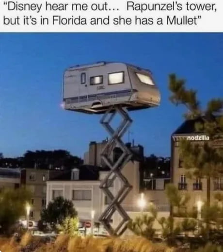 Disney hear me out Rapunzels towel but its in Florida and she has a Mullet