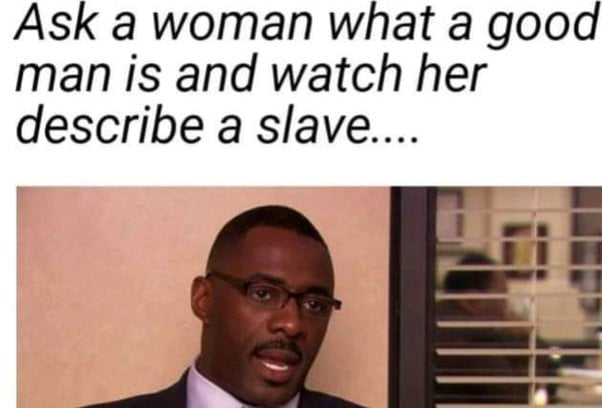 Ask a woman what a good man is and watch her describe a slave