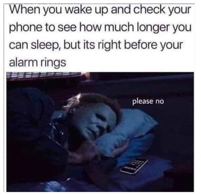 When you wake up and check your phone to see how much longer you can sleep but its right before your alarm rlngs please no