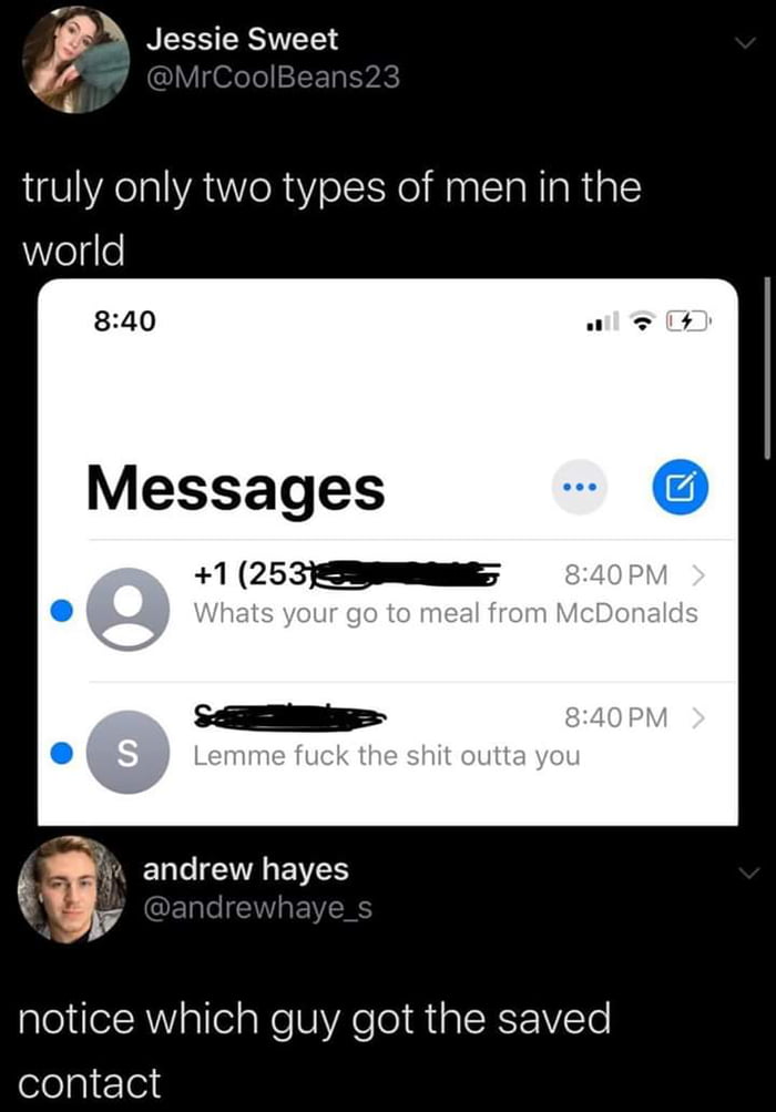 PX NEESERIEE 7 MrCoolBear truly only two types of men in the WWelgle Messages 1 253 v andrew hayes 63 narew 4 7 notice which guy got the saved olelpleTels